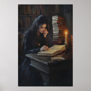 Poster Fille de l'Académie Sombre lisant l'Art Bibliothèq
