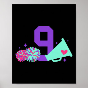 Poster Fille de l'anniversaire des 9 ans Cheerleader de n
