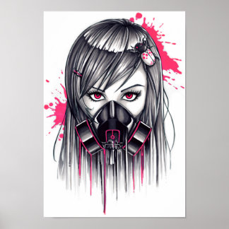 Poster Fille de Masque au gaz néon