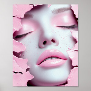 Poster Fille de rêve rose Portrait abstrait