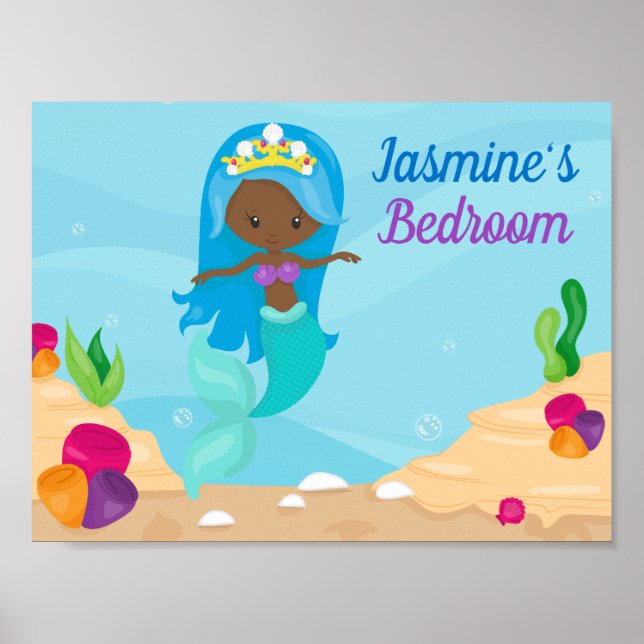 Poster Fille de sirène afro-américaine mignonne enfants p (Devant)