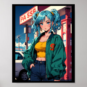 Poster Fille de station-service d'anime rétro Mode de rue