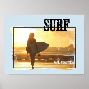 Poster Fille de surfer d'affiche de surf