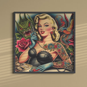 Poster Fille de tatouage de la vieille école