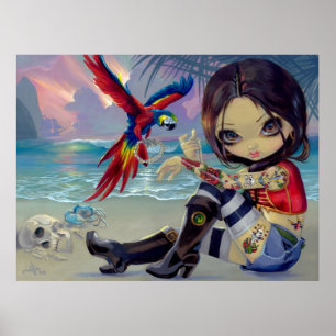Poster Fille de tatouage de pirate d'IMPRESSION d'ART de