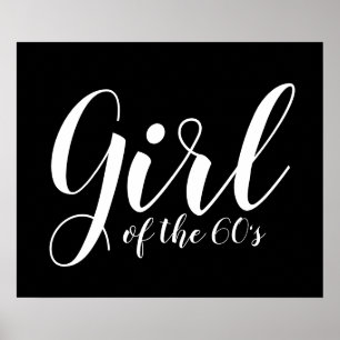 Poster Fille des années 60 Typographie noir blanc