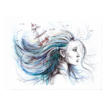 Fille des océans Peinture surréaliste nautique art