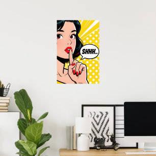 Poster Fille disant Shhhhh Pop Art