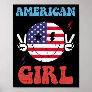 Poster fille du 4 juillet sourire paix drapeau filles amé