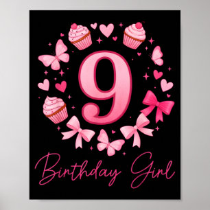 Poster Fille du 9e anniversaire esthétique Coquette Bow