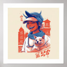 Fille du Japon avec son chien