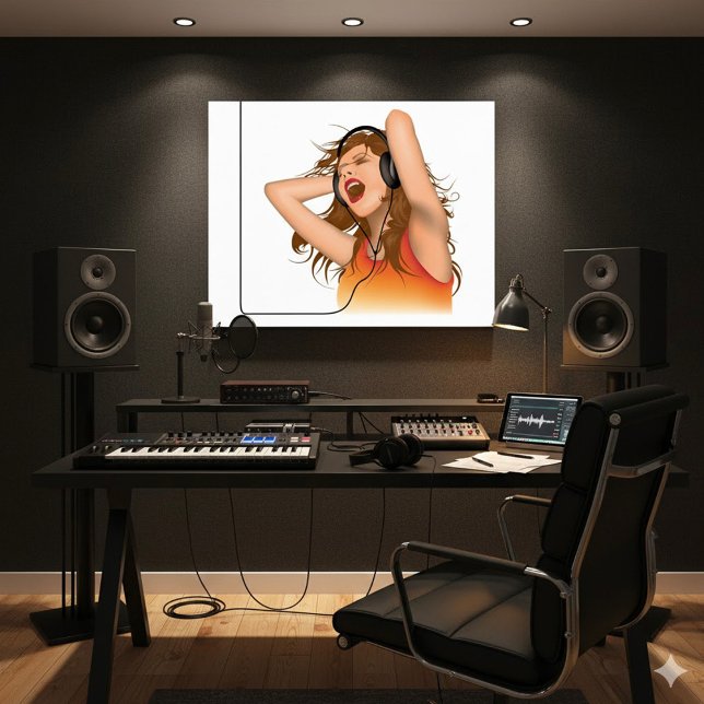 Poster Fille écoutant de la musique (Créateur téléchargé)