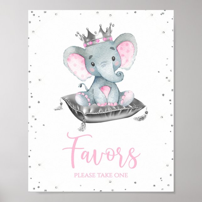 Poster Fille Eléphant Baby shower Favoriser les panneaux  (Devant)