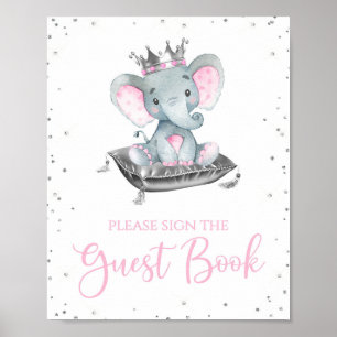 Poster Fille Eléphant Baby shower Guest Book Panneau
