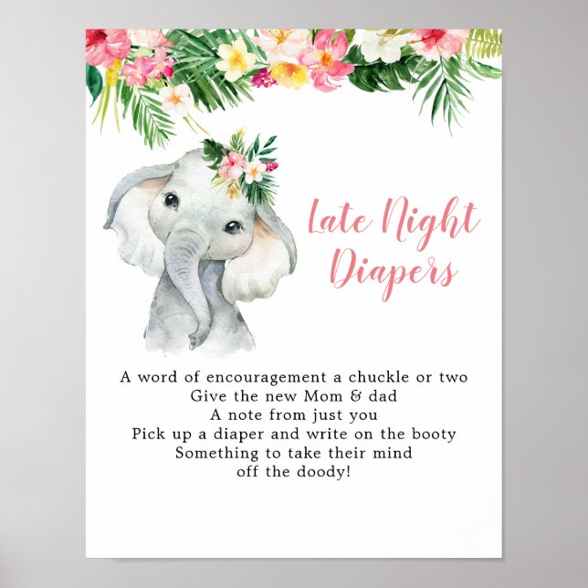 Poster Fille éléphante tropicale couche tard dans la nuit (Devant)