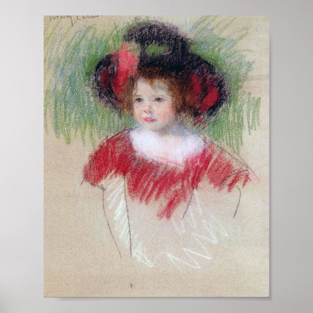 Poster Fille en Big Bonnett et robe rouge, Mary Cassatt (Devant)