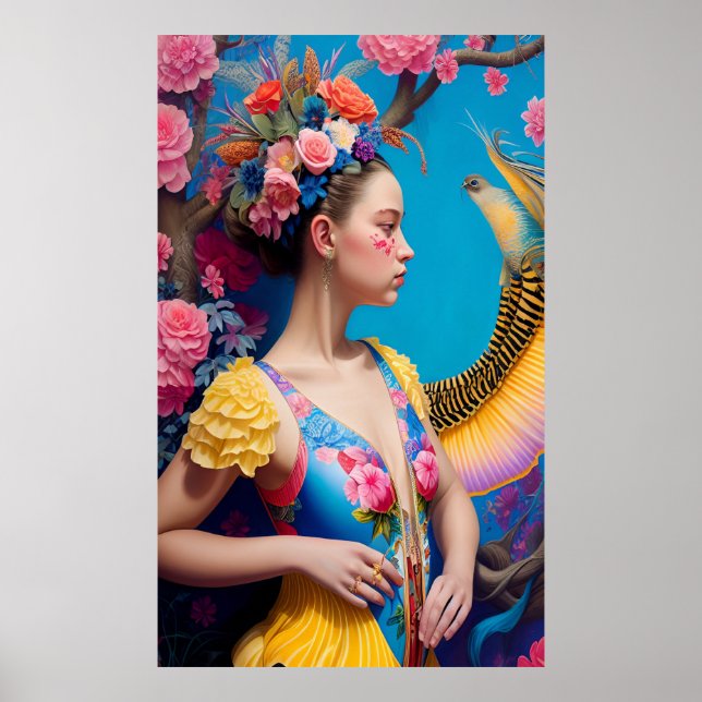 Poster Fille en maillot de bain fleuri (Devant)