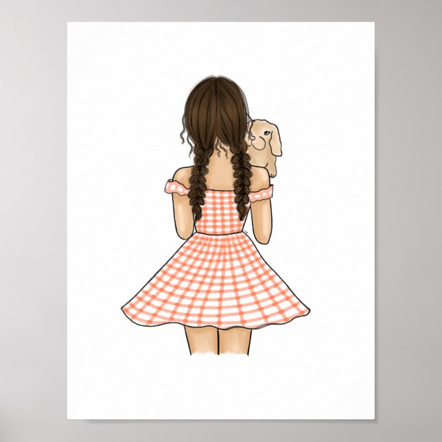 Poster Fille en orange portant une nurserie de lapin de c (Devant)