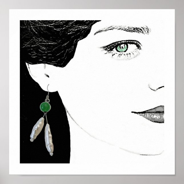 Poster Fille en perle oreille mode illustration art (Devant)