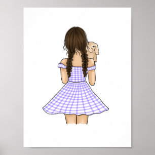 Poster Fille en pourpre En vichy Plaid portant lapin anim