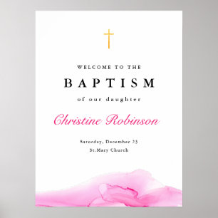 Poster Fille encre rose Christening Baptême Bienvenue