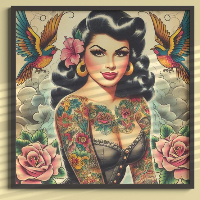 Poster Fille encrée de la vieille école (Créateur téléchargé)