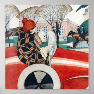 Poster Fille et Carlin dans une automobile