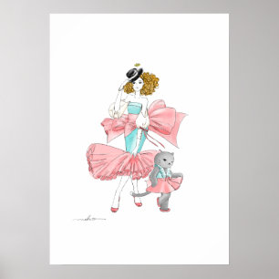 Poster fille et chat à la mode