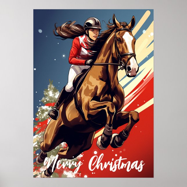 Poster Fille et Cheval Joyeux Noël (Devant)