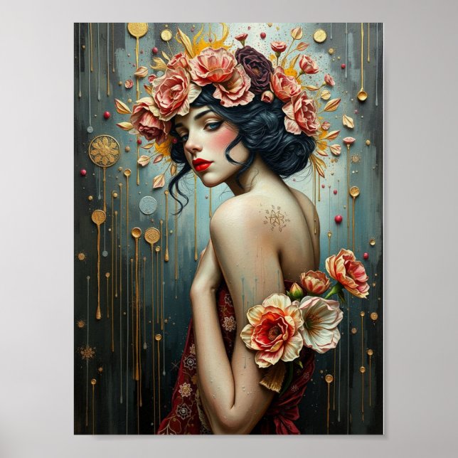 Poster Fille et fleurs (Devant)