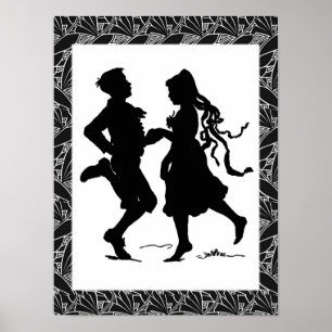 Poster Fille et garçon dansant Art de silhouette