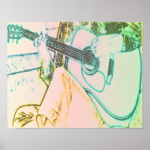 Poster Fille et guitare