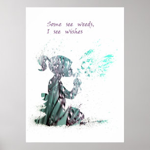 Poster Fille et pissenlit décor aquarelle
