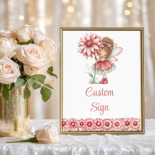 Poster Fille Fée Capricieuse Anniversaire Floral Fard Rou