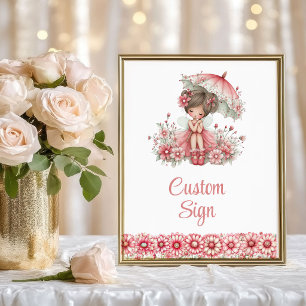 Poster Fille Fée Rose Anniversaire Floral Personnalisé Wh