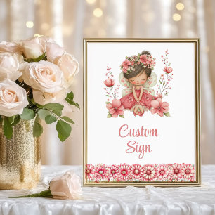 Poster Fille Fée Rouge aux Joues Fantaisie Florale Annive