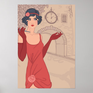Poster Fille Flapper illustrée