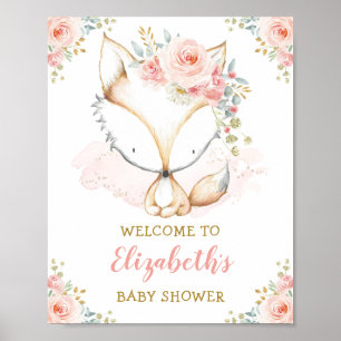 Poster Fille Fox Aquarelle Blush rose Baby shower Floral