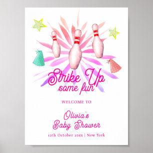Poster Fille, Frappez les Quilles Baby Shower Bienvenue
