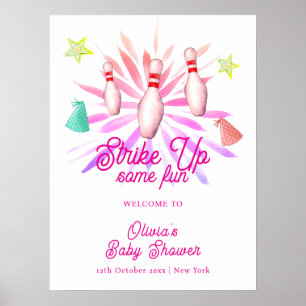 Poster Fille, Frappez les Quilles Baby Shower Bienvenue