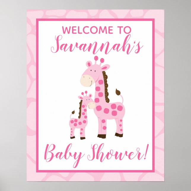 Poster Fille Giraffe Rose Bienvenue À L'Enseigne Baby sho (Devant)