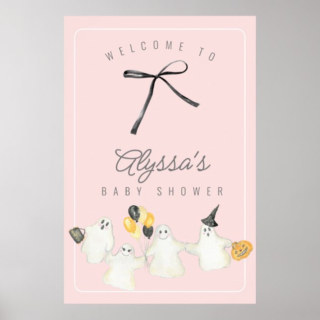 Poster Fille Halloween Fantôme et Baby shower noir Bow (Devant)
