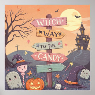 Poster Fille Halloween - Sorcière jusqu'au bonbon