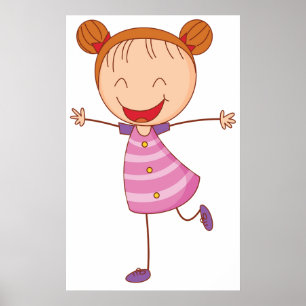 Poster Fille Heureuse Figurine Bâtonnets Cheveux Roux Chi