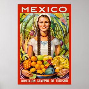 Poster Fille hispanique mexicaine des années 1950 avec de