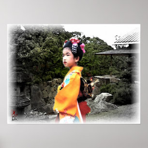 Poster Fille japonaise à la Chambre de thé
