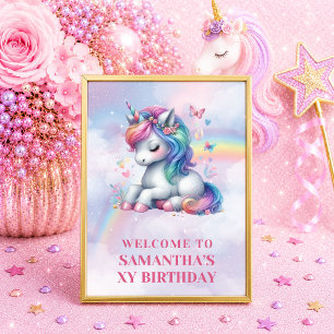 Poster Fille Licorne Panneau Anniversaire Bienvenue Affic