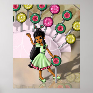 Poster Fille Métisse et Sucettes