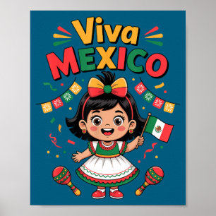 Poster Fille mexicaine viva mexique t-shirt drapeau mexic