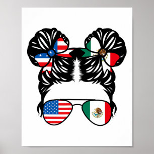 Poster Fille moitié américaine moitié mexicaine Drapeau É